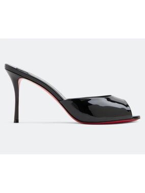 Christian Louboutin Me Dolly 85 Black Patent Backless Sandal Mule Heel Pump 36.5
